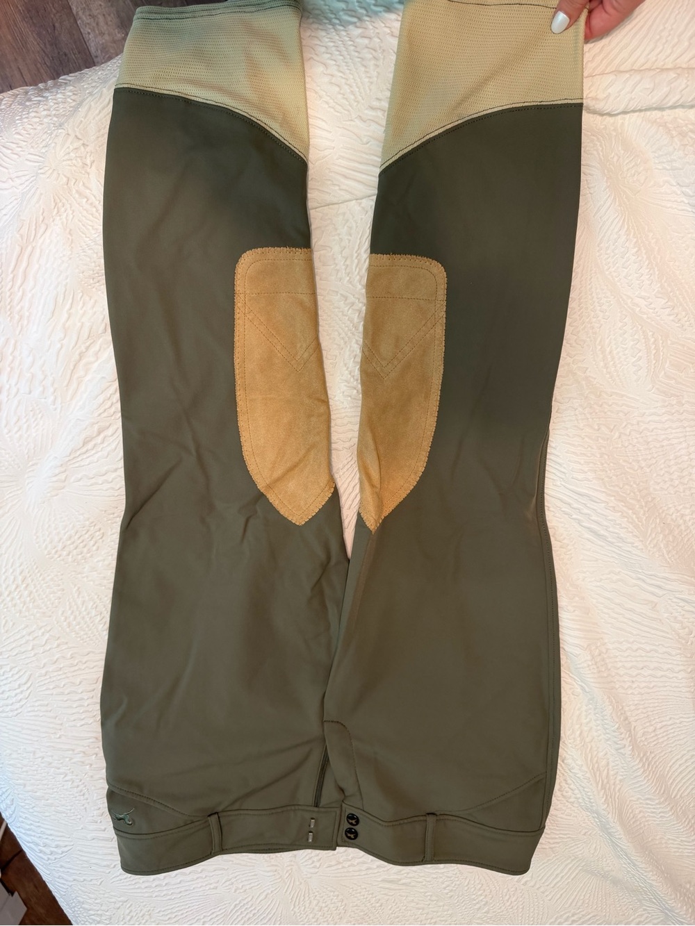 Olive Women's Riding Breeches with Tan Knee Patches